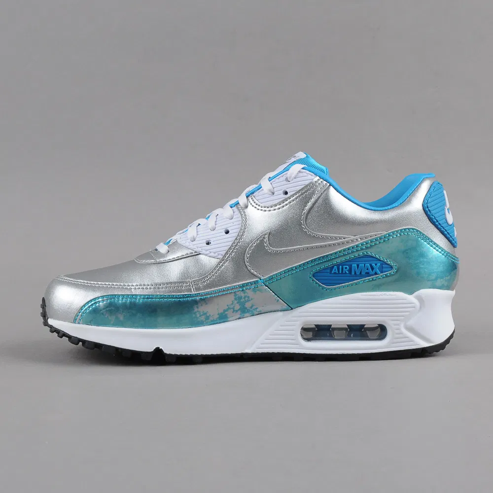 Nike Air Max 90 Air Brush Metallic Siler/White-Clearwater-Light Blue Lacquer-Black 2015 Sneaker Foto
